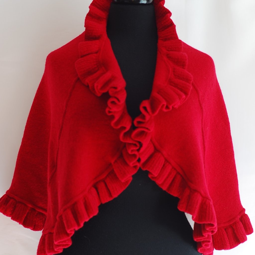 Corti Red Ruffled Wool Cape - Italy
